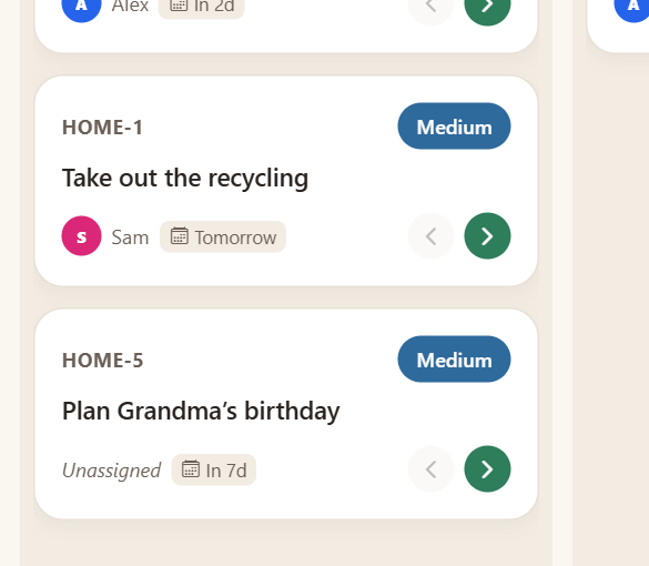 A task with its number, priority, owner and due date